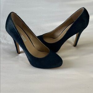 INC Blue Dyed Calf Fur Heels
